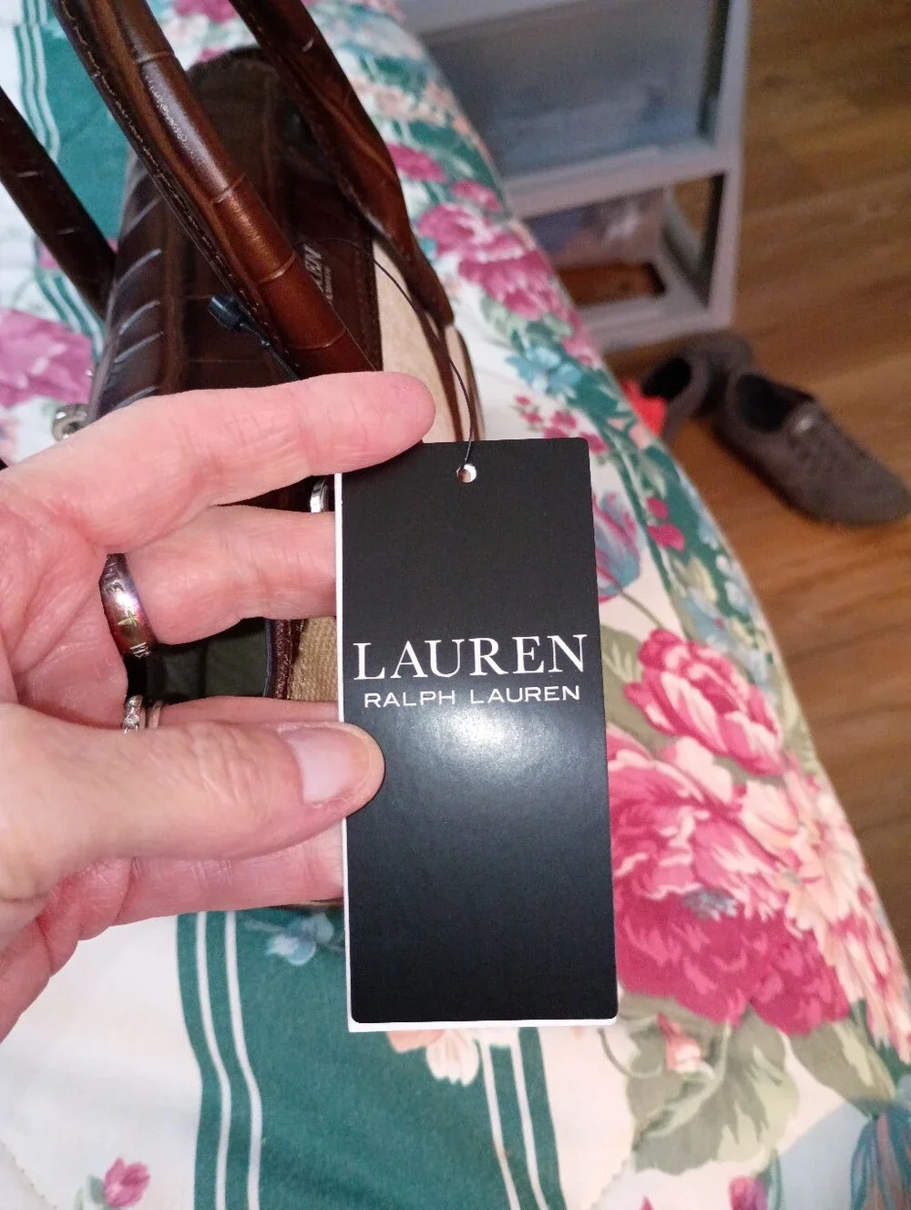NWT Ralph Lauren Brown and Cream Zebra-Print Satchel